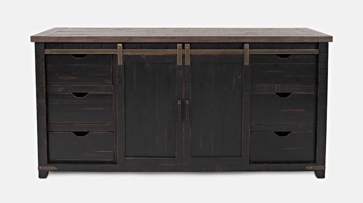 Jofran Furniture Madison County - 70 Inch Barn Door Server/console With 6 Drawers - Vintage Black