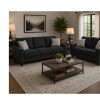 Dark charcoal sofa and loveseat